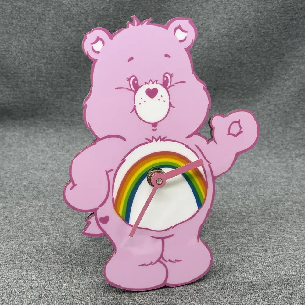 Care Bear Cheer Bear Analog Table Top Clock Kidcore Kawaii Pastel Decor WORKS
